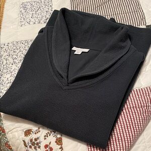 Purejill forest green shawl collared cotton top with 10% spandex